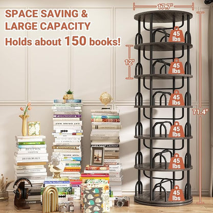 Aheaplus 6 Tier Rotating Bookshelf Tower, Revolving Bookcase, 360° Round - Image 2