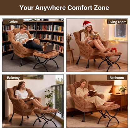 Welnow Lazy Chair with Ottoman, Modern Accent Chair with Armrests and a Side - Image 7