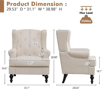 Accent Chair for Living Room, Mid Century Modern Upholstered Armchair, Wingback - Image 2