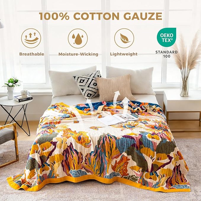 LUTBM Boho Throw Blanket for Bed 100% Cotton Soft Lightweight Quilt Floral - Image 2