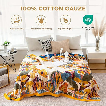 LUTBM Boho Throw Blanket for Bed 100% Cotton Soft Lightweight Quilt Floral - Image 2