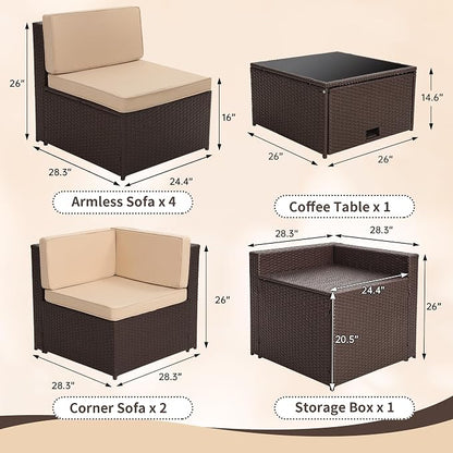 KROFEM 8-Piece Patio Furniture Set, Outdoor Wicker Rattan Sectional - Image 6