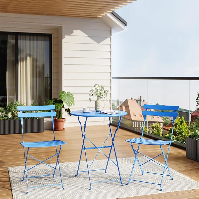 Bistro Table and Chairs Set of 2, 3 Piece Outdoor/Indoor Folding Patio Bistro - Image 9
