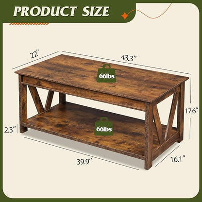 WLIVE Coffee Table, Wood Center Table - Image 3