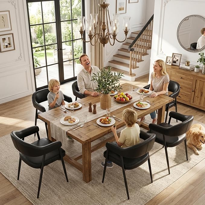 HNY Modern Dining Room Arm Chairs Set of 6, Retro Faux Leather Upholstered - Image 6