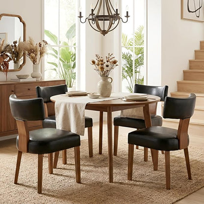 HNY Mid Century Modern Dining Chairs Set of 4, Farmhouse PU Leather Upholstered by HNY
