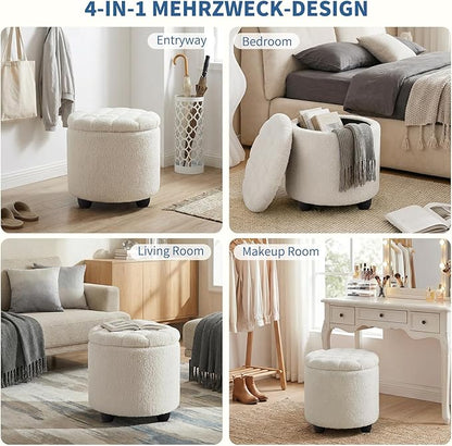 Furniliving Modern Round Storage Ottoman, Button Tufted Ottoman Footstool - Image 8