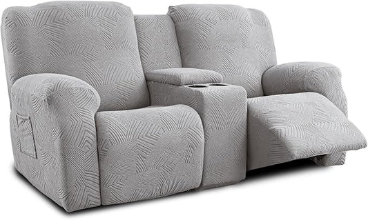 Recliner Loveseat Covers with Console, Stretch Geometric Strokes Jacquard by Unknown