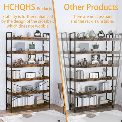 HCHQHS Bookshelf, Adjustable Industrial Bookcase, Vertical Tall Book Shelf - Image 6