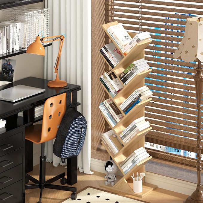 SHEEPAM 10 Tier Tree Book Shelf, Floor Standing Wood Bookshelf - Image 2