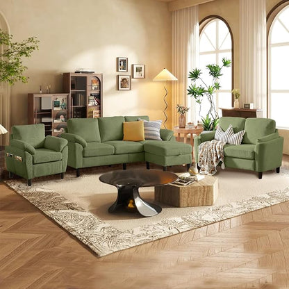 4 Piece Modern Corduroy Sofa Set, L-Shaped Sectional Couch - Image 3