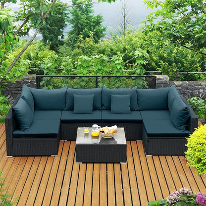 Tangkula 7 Piece Patio Furniture Set, Outdoor Wicker Sectional Sofa - Image 3