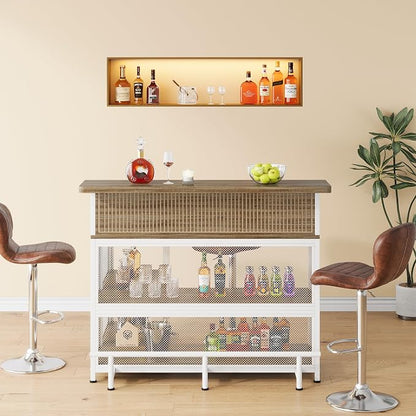 L-Shaped Home Bar Unit with Wine Glasses Holder and LED Light, Modern Bar Table - Image 4