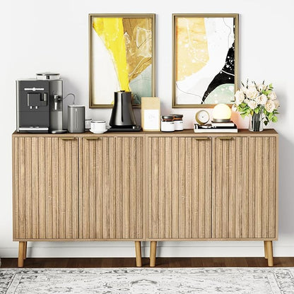 Vrullu Fluted Storage Cabinet, Free Standing Buffet, Wood Sideboard, Dining Room - Image 3