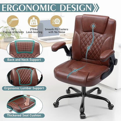Leather Office Chair, PU Home Computer Desk Chairs - Image 6