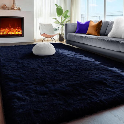 PAGISOFE Navy Blue Rug 4x6, Fluffy Dark Blue Rugs - Image 7
