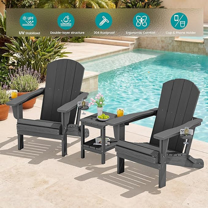 SERWALL Foldable Adirondack Chair Set of 2, HDPE Adirondack Chair - Image 2
