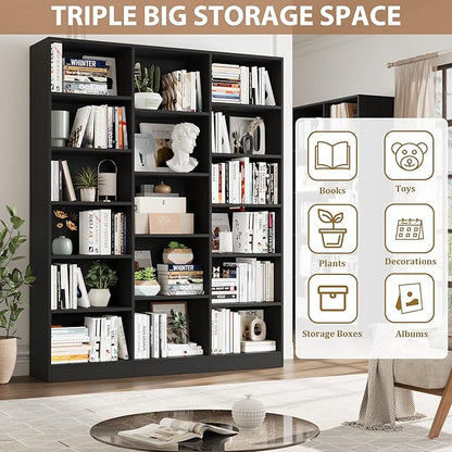 FACBOTALL Triple Wide Bookshelf, 6 Tier Large Bookshelf, Bookcase - Image 5