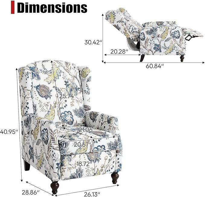 Wingback Recliner Chair, Traditional Push Back Recliner Chair - Image 2