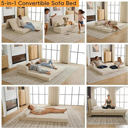 5-in-1 Convertible Sofa Bed, Corduroy Futon Couch Sleeper - Image 3