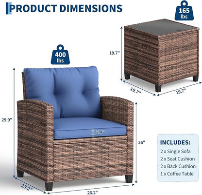 GarveeHome 3-Piece Outdoor Wicker Sofa Set, PE Rattan Patio Furniture - Image 2