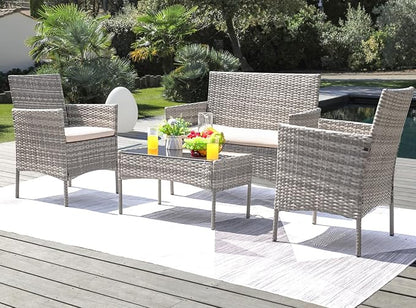 Greesum Patio Furniture 4 Pieces Conversation Sets Outdoor Wickerr Rattan - Image 2