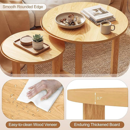 Giantex Round Nesting Coffee Table Set of 2, Wood Nesting End Tables - Image 6