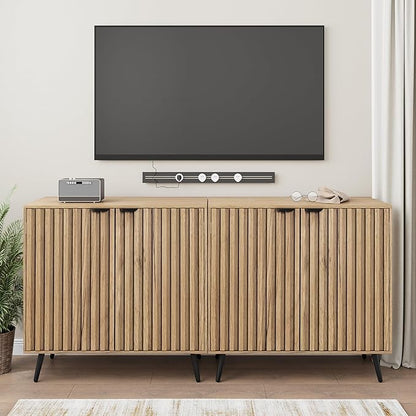Smuxee Fluted Sideboard Cabinet, Freestanding Natural Buffet Cabinet - Image 3