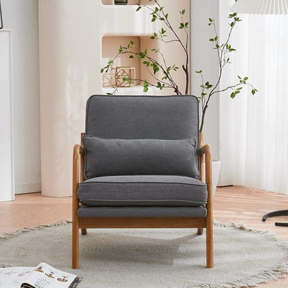 Bonnlo Linen Dark Grey Accent Chairs Set of 2, Upholstered Mid Century Modern - Image 6