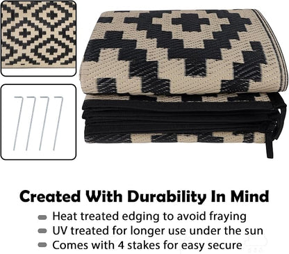SAND MINE Waterproof Outdoor Rug 8x8 ft, Plastic Reversible Rug, Modern Area Rug - Image 4