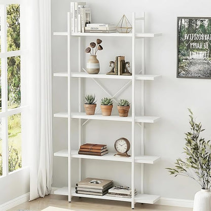 Bookshelf 5 Tiers White Wooden Storage Shelf, Modern Open Display Storage by EternalHome