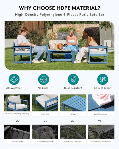 SERWALL 4 Pieces HDPE Outdoor Sofa Set - Image 4