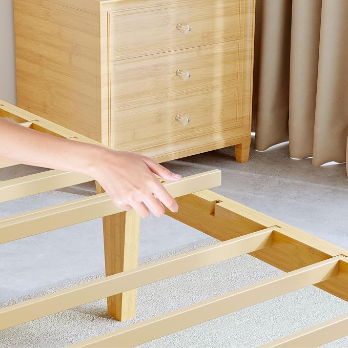 BOSRII 14in High Solid Bamboo Wood Platform King Size Bed Frame - Image 9