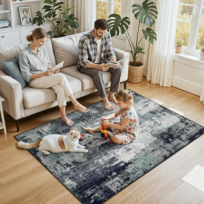RELEANY Washable Area Rugs 4'x6' Non-Slip Modern Abstract Soft - Image 2