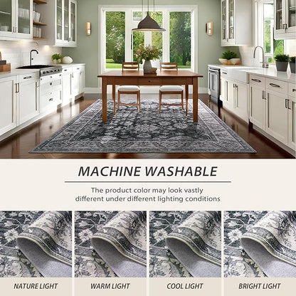 Area Rugs for Living Room, Washable 5x8 Area Rug for Bedroom, Retro Floral - Image 4
