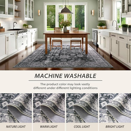 Area Rugs for Living Room, 6x9 Washable Area Rug for Bedroom, Retro Floral - Image 4