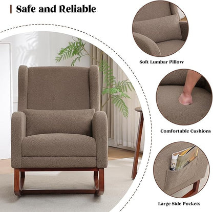 HCHAIRH Rocking Chair with Foot Rest, Teddy Wingback Nursery Rocking Chairs - Image 5
