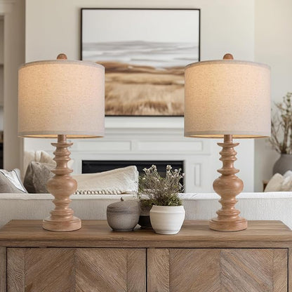 BOBOMOMO 20" Rustic Bedside Lamps Set of 2- Vintage Resin Table Lamps - Image 9