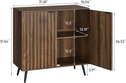 Smuxee Fluted Sideboard Cabinet, Freestanding Walnut Buffet Cabinet - Image 2