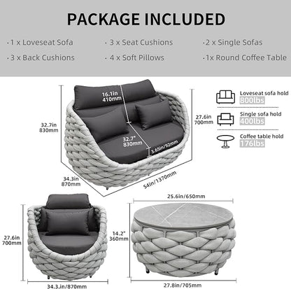 TWT Patio Furniture Set 4 Pieces Aluminum Outdoor Furniture w/27.8in Coffee - Image 3
