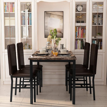 AWQM 5 Piece Dining Table Set for 4, Faux Marble Kitchen Table and Chairs for 4 - Image 9