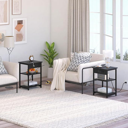 End Tables Set of 2 with Charging Station USB Ports, 3 Tier Tall Night Stand - Image 4
