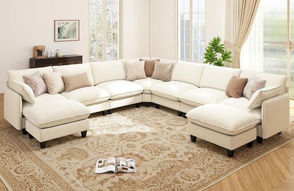 Ihanherry 141" Oversized V-Shaped Modular Sectional Couch, 9-Seater Cloud Sofa by iHanHerry