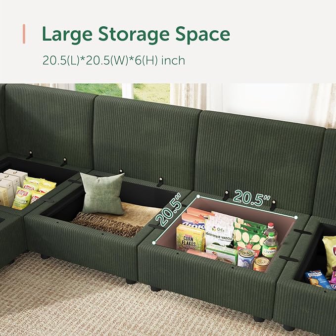 HONBAY Modular Sectional Sleeper Sofa Green Couch L Shaped Sectional Sofa - Image 6