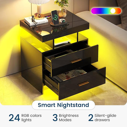HNEBC Auto LED Nightstand with Wireless Charging Station & USB Ports, High - Image 3