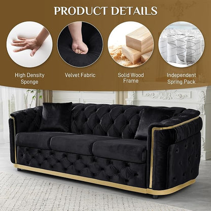 DAMAIFROM Luxury Velvet Couch Set Black and Gold Sofa, Mid Century Modern - Image 3