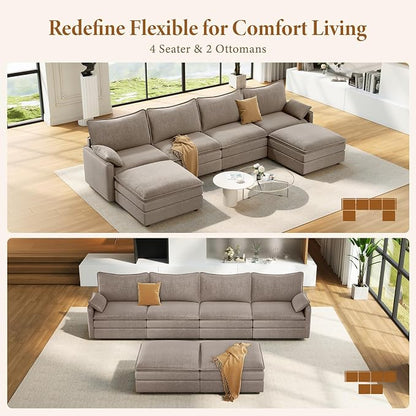 Vesgantti 142" U Shaped Sectional Couch, Comfy Cloud Modular Sectional Sofa - Image 7