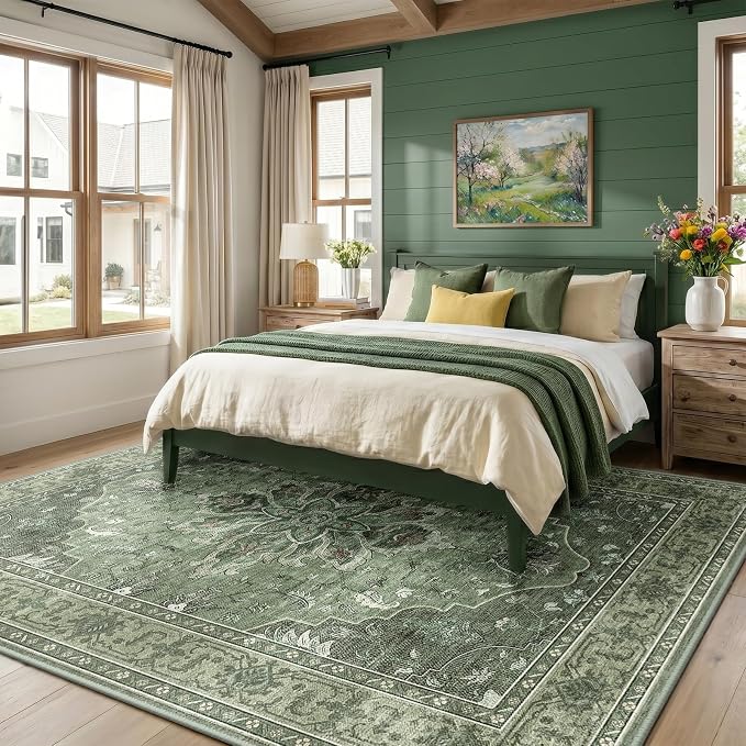 RELEANY Area Rugs 10'x14' Washable Non-Slip, Floral Vintage Distress Print - Image 2