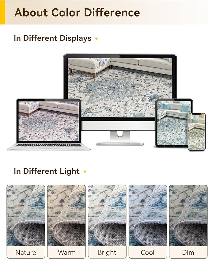 RELEANY Area Rugs 6'x8' Washable Non-Slip, Floral Vintage Distress Print - Image 6