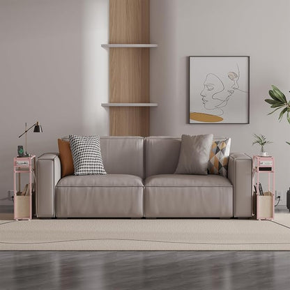 Leomonio Pink Side Table with Charging Station, Slim End Tables with Linen - Image 5